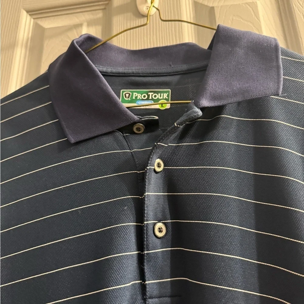 Men’s Pro Tour Cool Play blue shirt with white stripes Size Large